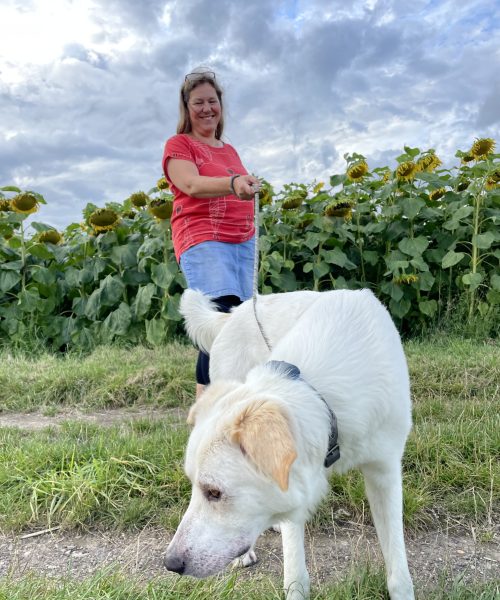 host mom with dog